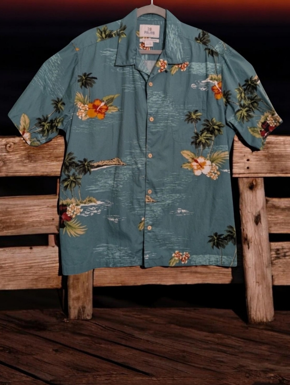 28 Palms Men's XL Hawaiian Style Button Down EUC